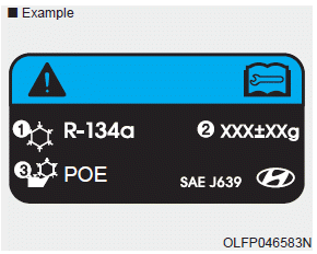Hyundai Ioniq. Air conditioning refrigerant label